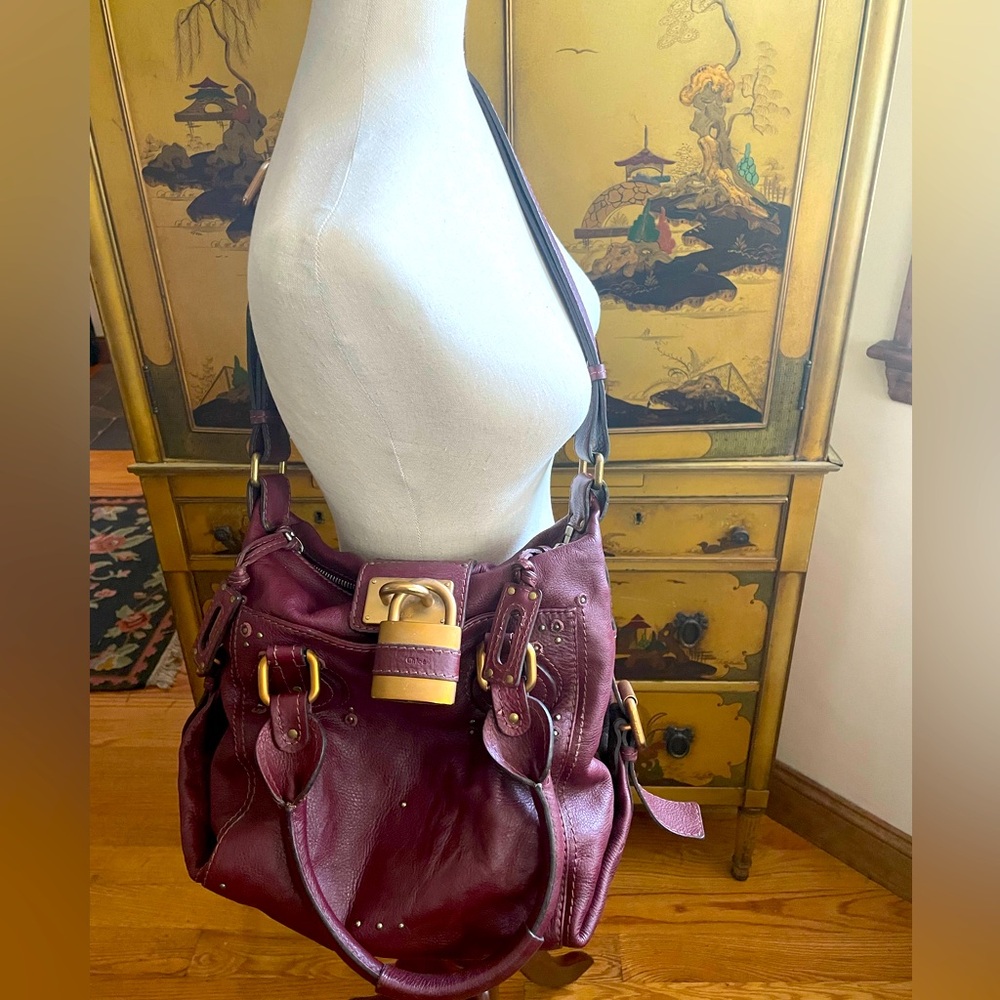CHLOE ORIGINAL VINTAGE Y2K Paddington Burgundy Leather Bag Lock & Key RARE! - Picture 3 of 13